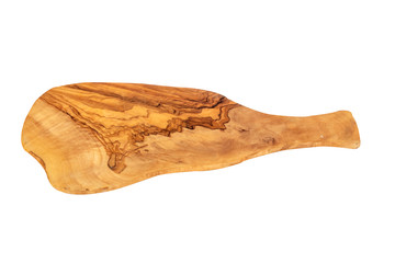 close up of wood cutting board for bread or cheese household use in kitchen, isolated on white background with clipping path.