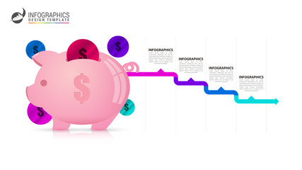 Infographic design template. Piggybank concept with 4 steps