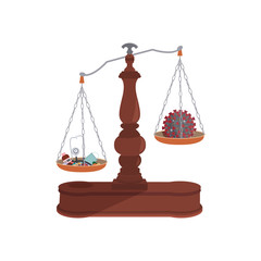 Health outweighs the disease on cups of weights.