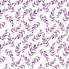 Obraz premium Seamless pattern of watercolor eucalyptus twigs. Colorful botanical print with leaves. Pattern for wallpaper, cards, flowers, textiles, clothes. Fashionable summer prints. Floral design for cards