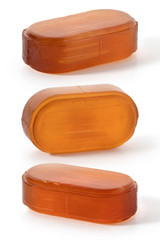 Three brown sucking caramel with menthol. Lollipop, boiled sweets