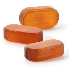 Three brown sucking caramel with menthol. Lollipop, boiled sweets