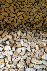 Stacks of Firewood. Firewood background. Background of dry chopped firewood. Wooden background