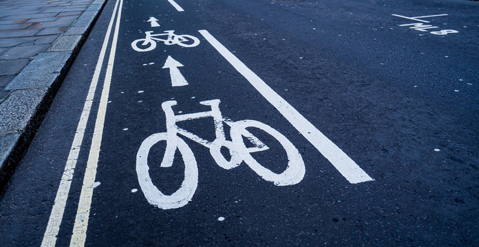 Cycle lane markings painting on a roads surface