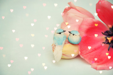 fresh spring itulips with blue birds