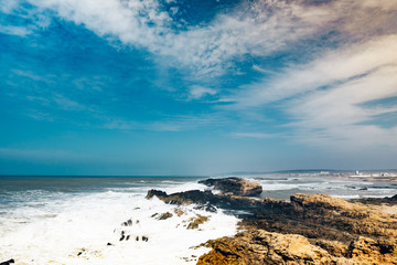 Sea waves on the shore of the Atlantic Ocean in Essaouira Morocco.