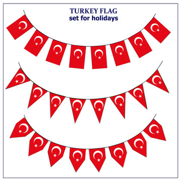 Bright set with flags of Turkey. Happy Turkey day flags. Colorful collection with flag.  illustration with white background.