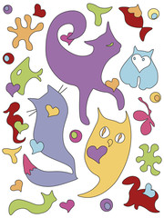 funny cats fishes hearts and animal figures