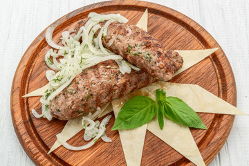 lulya kebab, meat on the grill, minced meat on the grill