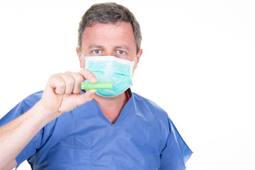 Nurse male holding test tube with covid-19 2019-nCoV analyzing novel Chinese Coronavirus patient test