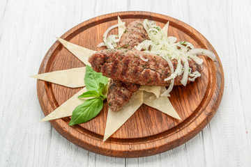 lulya kebab, meat on the grill, minced meat on the grill