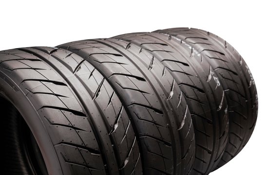 tyres in a row on a white background, isolate