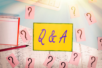 Word writing text Q And A. Business photo showcasing a period of time or an occasion when someone...