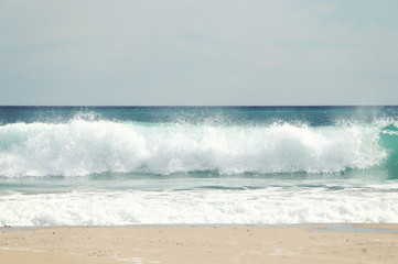 View of the sandy beach of the sea coast of Spain