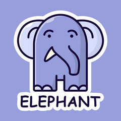 Cartoon elephant sticker in modern flat style. Simple vector illustration of wildlife.