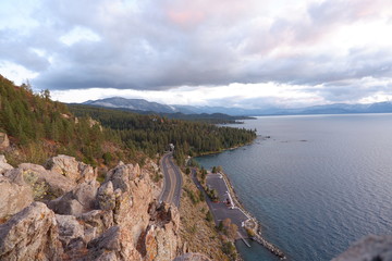 The highway from atop Cave Rock, Lake Tahoe