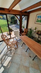veranda, table, bois, brut, chaise, intérieur, fonte, rotin, mobilier, massif, teck