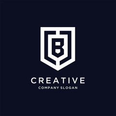 Abstract letter J B shield logo design template, logo monogram minimalist style, linear art two letters together J and B combination, J B Idea logo design inspiration