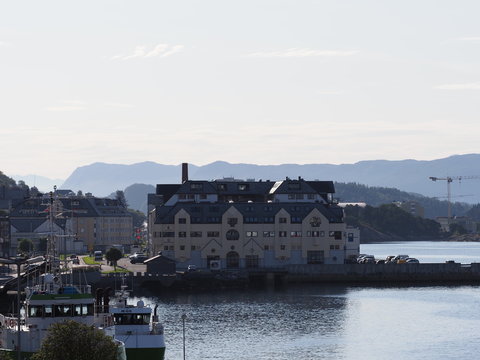 Harbor in european Alesund town in Norway