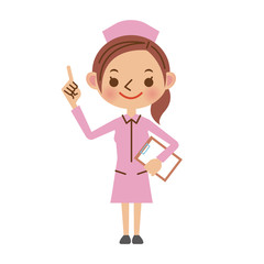 バインダーを持って指差しをする看護師（ナース）