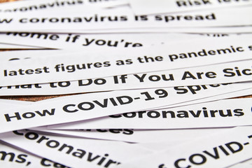Obraz premium Coronavirus, covid-19, newspaper headline clippings. Concept of COVID-19. Closeup
