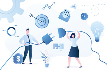 Business connection. Businesspeople with wires. Teamwork,startup and cooperation background. B2b concept