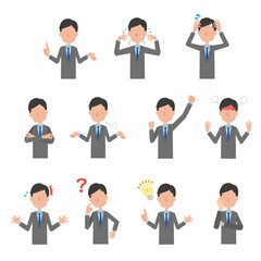 会社員　男性　スーツ　アジア　人物　ポーズ　セット