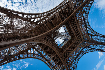 Eiffel tower from below on a sunny day