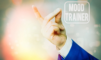 Writing note showing Mood Trainer. Business concept for a demonstrating who trains to alleviate...