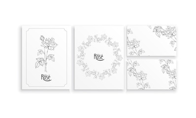 set of cards and business cards with graphic floral