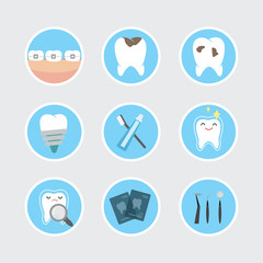 Set of dental icons,teeth and medical equipment,