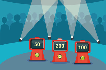 Game quiz show.Trivia game tv competition.Empty tv studio without players, © Marina