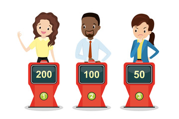 Cartoon young people guessing quiz questions,intellectual game show,