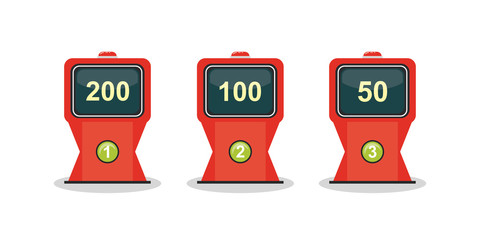 Set of game show stands with playing buttons,isolated on white background