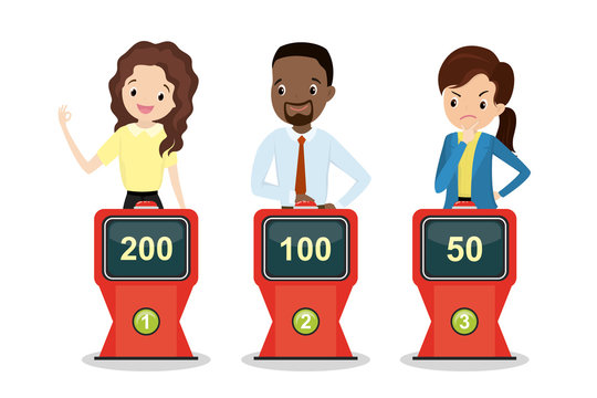 Cartoon young people guessing quiz questions,intellectual game show,