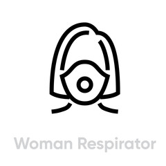 Woman Respirator icon. Editable line vector.