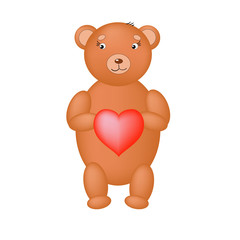 Brown teddy bear with a red heart. Sketch, vector. Use for children's clothing, dishes, books, web design, cards.