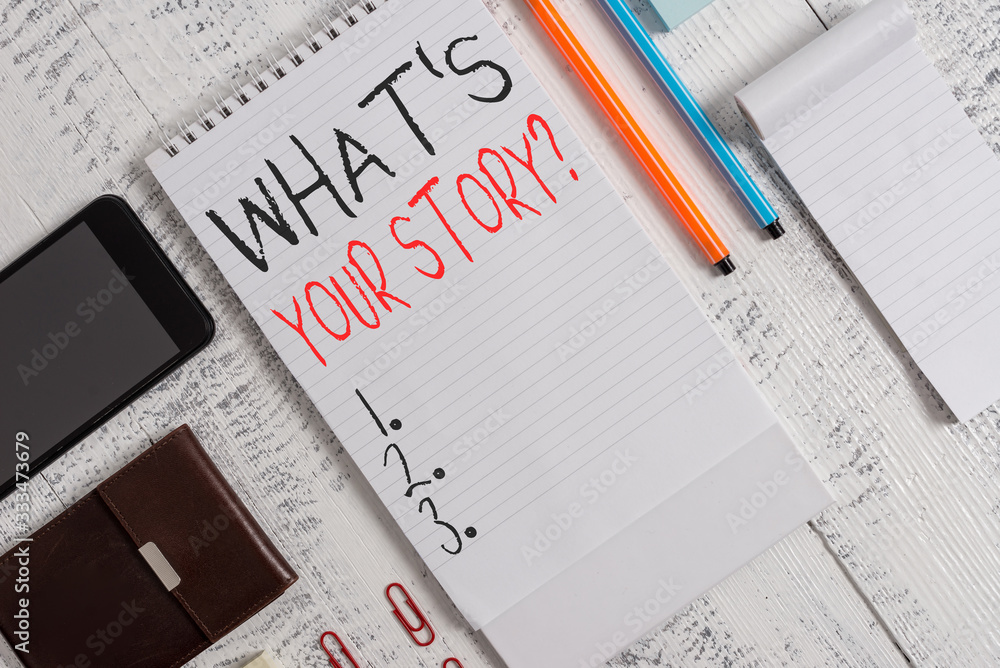 Fototapete handwriting text whats is your storyquestion. conceptual photo manner of asking demonstrating about 