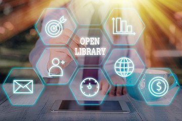 Word writing text Open Library. Business photo showcasing online access to many public domain and...