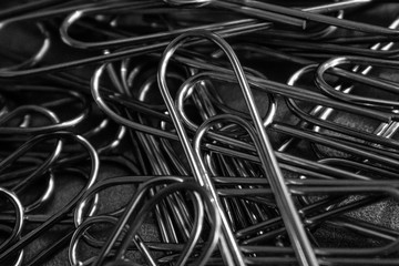 office metallic paper clips close up