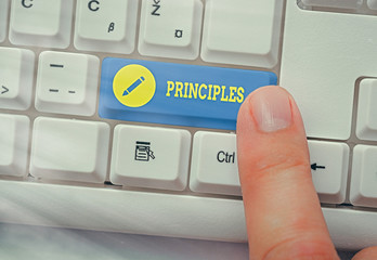 Conceptual hand writing showing Principles. Concept meaning fundamental truth that serves as the...