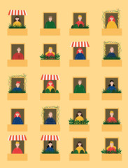 Vector Illustration. People stay at home to reduce risk of infection.