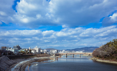 Obraz premium Okayama, Japan - January 06, 2020: City scape of the Small City streets