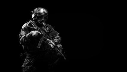 Portrait of a special forces soldier. The concept of military units. Computer games.