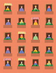 Vector Illustration. People stay at home to reduce risk of infection.