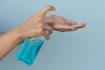 women washing hands with alcohol gel. prevent the spread of germs and bacteria and avoid infections corona virus.Hygiene concept