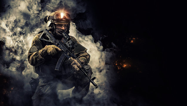 Portrait Of A Special Forces Soldier. The Concept Of Military Units. Computer Games.