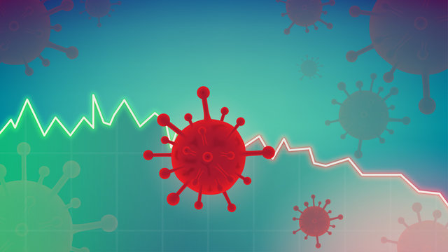 Covid -19, Corona Virus Economic Impact Concept Image. Graphs Representing The Stock Market Crash Caused By The Coronavirus