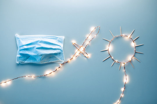 Concetto di medico che lotta contro il coronavirus covdi-19 con la spada