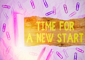 Conceptual hand writing showing Time For A New Start. Concept meaning something is supposed to...